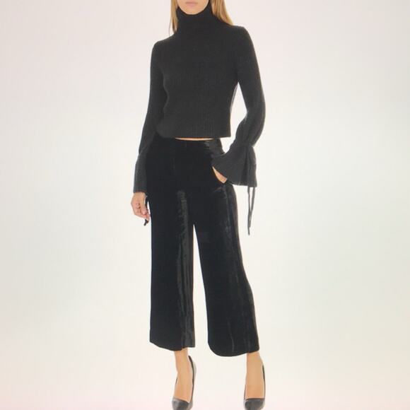 A.L.C. Robbie Silk Blend Black Velvet Cropped Wide Leg Trouser Pants 4 - Picture 1 of 10
